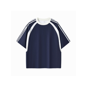Camiseta de malla con rayas en contraste y corte holgado para hombre - 100% algodón - Product Image 1