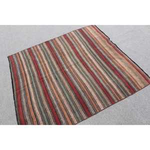 4.6x5.1 ft Rug, Turkish Vintage Rug, <b>Red</b> Kilim <b>Wool</b> Rug - Product Image 1