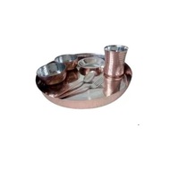 Service de table en cuivre et acier inoxydable, 1 assiette chargeur/4 bols/1 cuillère/1 verre à boire service de table en acier inoxydable et en cuivre