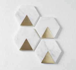 Sous-verres de tasses à thé en marbre en bois de style classique forme ronde incrustation en laiton sous-verres en marbre pour boissons vaisselle sous-verres à thé pour boissons - Product Image 6