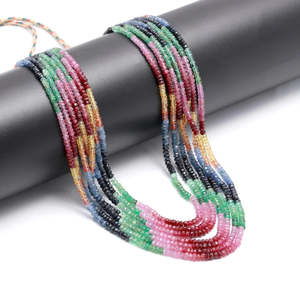 3.5-4.5 mm Faceted Rondelle 16 Inches <b>Long</b> Multi Sapphire Fashion Beaded <b>Necklace</b> - Product Image 3