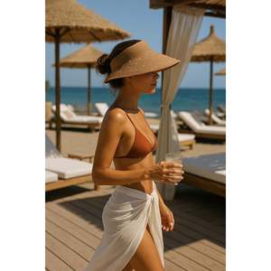 Camel Stone Embellished Wide Brim Straw <b>Hat</b> - Beach and Sun Protection Accessory HSR2091 - camel2091 - Product Image 1