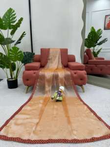 Hermoso Sari de diseñador con trabajo de hilo y secuencia con trabajo de piedra y blusa - Product Image 3