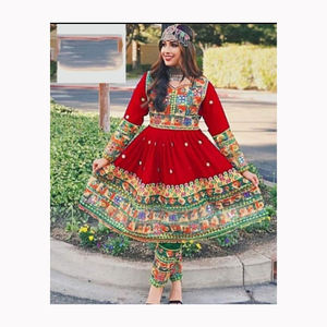 Ensemble de costume afghan nouveau design avec broderie et imprimé floral en organza Dupatta pour dames d'Inde - Product Image 1