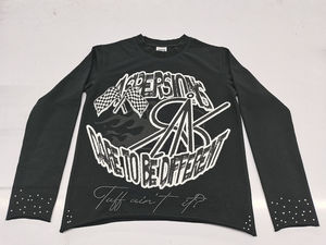 เสื้อยืดแขนยาวผ้าฝ้ายเฟรนช์เทอร์รี่ปักลายกราฟิกสำหรับผู้ชาย พิมพ์ลายด้วยเทคนิค DTG ประดับด้วยคริสตัล - Product Image 6