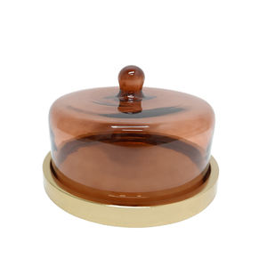 Ensemble de vente chaude de 3 assiettes à gâteau en bois avec dôme en verre fumée et couleurs naturelles plateau de service de petite taille pour mariage - Product Image 3