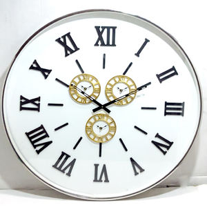 Horloge murale à chiffres romains en acier inoxydable silencieuse de grande taille pour la décoration de la maison, argent brillant poli - Product Image 2