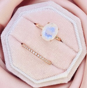 Grandiose <b>Silver</b> Women's Rainbow Moonstone Engagement <b>Ring</b> Elegant Oval Cut Set Diamond Pearl Parties <b>Stacking</b> <b>Rings</b> Rose Gold - Product Image 1