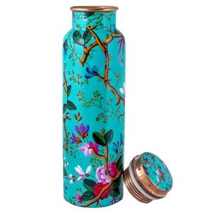 Bouteille d'eau en bois peinte à la main à motif floral turquoise - Design moderne et durable pour la maison, le bureau et l'école - Product Image 2