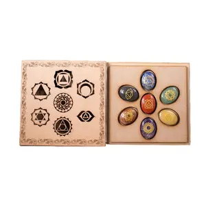 Premium Quality Crystal Healing Gemstone Seven Chakra Oval Engraved Reiki Set for Gifting use Available at Export from India