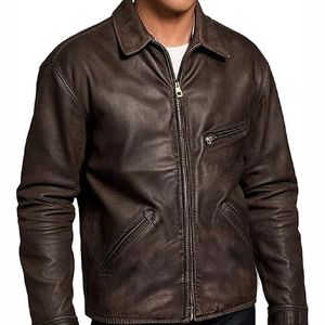 แจ็กเก็ตหนังแท้สำหรับทุกเพศ, เสื้อแจ็คเก็ตหนังแท้สำหรับฤดูหนาวปกคอตั้งสไตล์ตัวอักษรสั่งทำ - Product Image 3