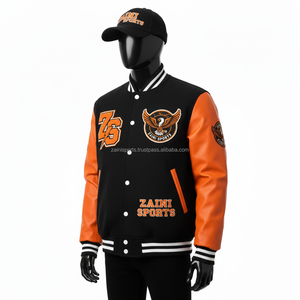 Chaqueta Universitaria para Mujer, Cuerpo de Lana GSM con Paneles de Manga de Cuero Naranja, Logotipo Personalizado, Parches Bordados en Chenilla - Product Image 4