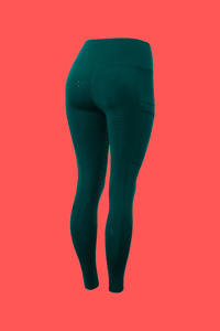 Culotte d'équitation pour femme en polyester vert sarcelle, respirante, avec assise intégrale en silicone, poches multicolores, logo personnalisé, OEM disponible - Product Image 2