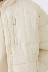 Manteau matelassé à col entonnoir en duvet écru coupe-vent personnalisé polyester hiver chaud extérieur veste à bulles pour hommes vente en ligne - Product Image 3