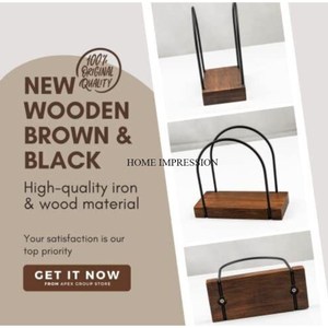 Porte-serviettes de décoration de table de couleur noire en fer massif avec base en bois porte-mouchoir de vaisselle de taille moyenne de qualité de luxe - Product Image 2