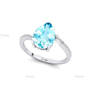 แหวนพลอยอัญมณีพลอยสีฟ้าประดับเพชร14K สำหรับผู้หญิง - Product Image 3