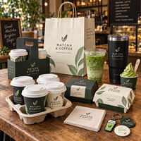 Emballages de marque AT PACK pour restaurants de matcha avec tasses personnalisées, sacs en papier, boîtes et solutions à emporter pour cafés
