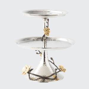 Support plaqué or de haute qualité de concepteur de feuilles avec le support de gâteau en métal de qualité luxueuse polie brillante argentée au prix impressionnant - Product Image 4