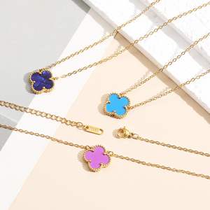 دكتور مجموعة قلادة من الفولاذ المقاوم للصدأ مطلية بالذهب عيار 18 قيراط على شكل زهرة البرسيم رباعية الأوراق، 3 قطع بالجملة، هدية مجوهرات للنساء - Product Image 4