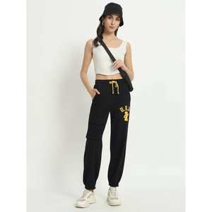 Femmes grande taille solide noir coton Terry Harem Joggers hiver lettre impression pull pantalon avec cordon de serrage ample - Product Image 1