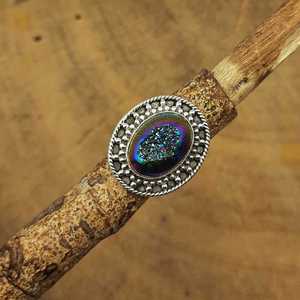 แหวนดีไซเนอร์งานแฮนด์เมดขายดี925เงินประดับด้วยหินไทเทเนียมธรรมชาติและเพชรหลากสีสำหรับงานแต่งงาน - Product Image 2