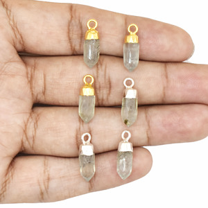 จี้เข็ม prehnite 5X13มม. สเตอร์ลิงเงินทำด้วยมืออัญมณีอัญมณีสำหรับการทำเครื่องประดับ - Product Image 1