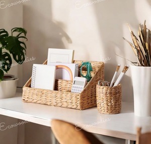 Modern Classic Natural Wood Desktop Pen Holder Bamboo <b>Books</b> Organizer Dark Brown Beige File Stand <b>for</b> Living Room Hotels Malls - Product Image 5