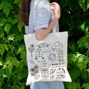 Singer Theme Striped Canvas Tote Bag para Taylor Swift Fans Bolso de gran tamaño en blanco para amantes de la música Regalo - Product Image 6