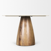 Table à manger de haute qualité en marbre et bois de manguier massif, plateau en marbre blanc, design moderne, pour la maison, la cuisine, le restaurant