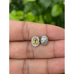 Boucles d'oreilles en argent 925 avec saphir jaune - pour les occasions de cadeaux - Product Image 3