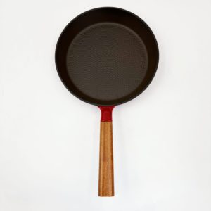 Poêle à frire ronde avec manche en bois Structure en pierre pour la cuisine <span class=keywords><strong>ou</strong></span> le camping Vente en gros Nouveau design en <span class=keywords><strong>fonte</strong></span> <span class=keywords><strong>émaillée</strong></span> - Product Image 5