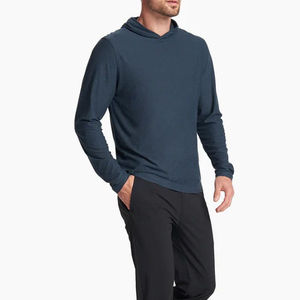 Men's Navy Blue Long Sleeve Hooded <b>UV</b> <b>Protection</b> Shirt 100% Polyester Quick Dry Solid Color Pullover Fishing Wear - Product Image 6