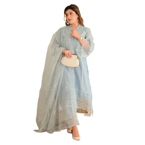 Best Trending Heavy Jam Cotton with Embroidery Thread Pakistani and Indian Style Salwar Kameez Women Dress with Net Dupatta