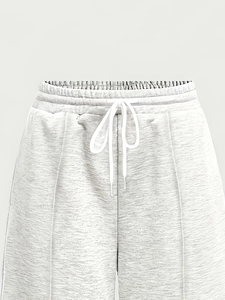 Top Selling Custom <b>Men's</b> Wide Leg Grey Sweatpants Front Pleat Seam Heather Grey Loose Fit <b>Pants</b> <b>White</b> Drawstring Wholesale OEM - Product Image 5