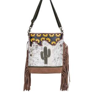 Sac à bandoulière en cuir de vachette véritable et toile, fait main, style western, pour femme, avec fermeture éclair, vintage bohème, qualité supérieure, vente chaude - Product Image 1