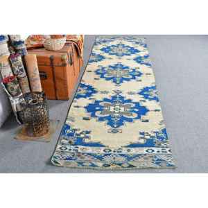 Alfombra Vintage de 3x10.3 pies, Alfombra, Alfombra de Lana con Estampado Animal Azul - Product Image 1