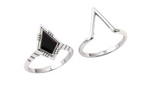 Bague de fiançailles classique en argent sterling 925 plaqué rhodium pour homme, sertie d'un onyx noir en forme de cerf-volant, style antique - Product Image 2