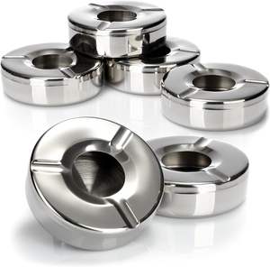 Cendrier intérieur en acier inoxydable avec logo personnalisé au design classique avec couvercle pour bureau à domicile et bar pour porte-cigarette et cendrier - Product Image 4