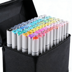 ओम कस्टम थोक शराब आधारित 24/48/160/320 रंग ब्रश और चिसल दोहरी युक्तियों कला मार्कर पेन के साथ डबल मार्कर पेन - Product Image 4