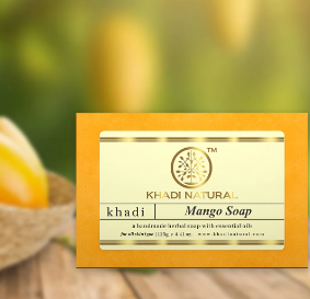Khadi สบู่มะม่วงธรรมชาติ125gm เพิ่มความสดชื่น, สบู่อาบน้ำสมุนไพรแฮนด์เมดเรืองแสงเขตร้อนสำหรับผิวนุ่มบำรุงและกระจ่างใส - Product Image 2