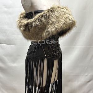 Eco-Friendly Plus Size Waist Slimming Custom Black <b>Leather</b> <b>Corset</b> with Fur Trim & <b>Leather</b> Long Fringe Costume Wear <b>Corsets</b> - Product Image 4