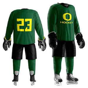 บริการผลิตชุดฮอกกี้น้ำแข็งแบบกำหนดเอง OEM ผ้าโพลีเอสเตอร์ 100% ระบายอากาศได้ดี สีและขนาดตามสั่ง ขายส่ง - Product Image 2