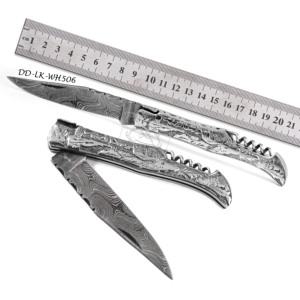Damascus thép laguiole Pocket Knife DD-LK-WH504 bán buôn khắc D2 lưỡi thép không gỉ đồng thau xử lý bò da - Product Image 3