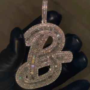 Colgante VVS Moissanite Hip Hop redondo y corte Baguette diamante hielo con colgantes finos para hombres Plata de Ley 925 - Product Image 5