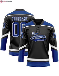 Jersey de cuello de encaje de hockey blanco-negro naranja personalizado Servicio OEM para ropa de hockey sobre hielo - Product Image 5