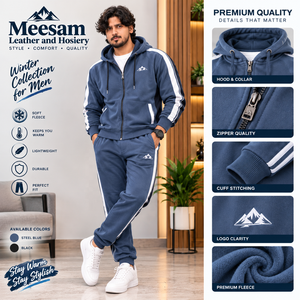 <b>Men's</b> Winter Zip-Up Hoodie & Pants Set <b>Navy</b> Blue Charcoal Grey <b>Fleece</b> Tracksuit Casual Wear - Product Image 3