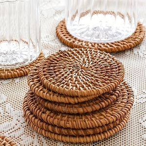 Haute résistance personnalisé tissé bambou rotin caboteur couleur naturelle motif carré tasse accessoire pour décor à la maison fêtes de mariage - Product Image 4