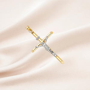 จี้ชุบทองทูโทน14K คุณภาพสูงปรับแต่งได้จี้รูปไม้กางเขนเครื่องประดับโลหะทันสมัยคลาสสิกของขวัญที่สมบูรณ์แบบสำหรับเด็ก - Product Image 4