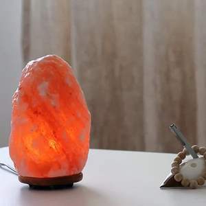 Lampe en sel de l'Himalaya rose sculptée à la main pakistanaise Style de fleur élégant avec base en bois artistique pour la décoration de la maison - Product Image 4