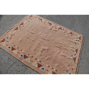 Vintage Turkish <b>Rug</b> <b>Traditional</b> Beige 4'9\" X 6'1\" Patchwork Design Wool Viscose Material Latex Backing for Bedroom Hallway - Product Image 2